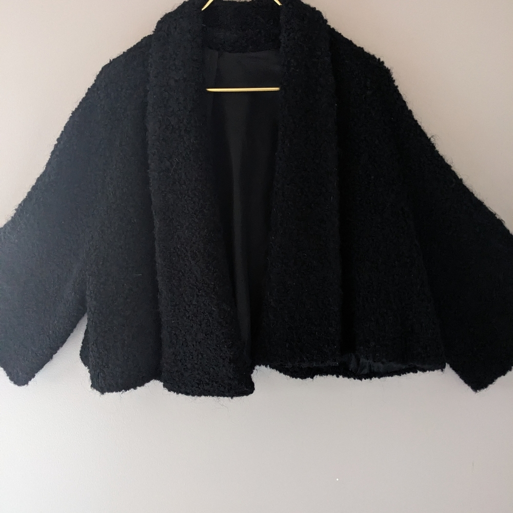 Vintage Black Faux Persian Lambswool Bolero Jacket